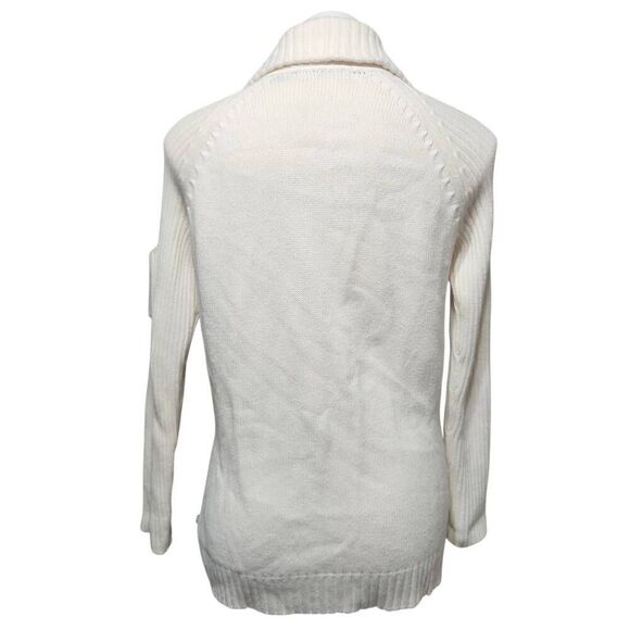 Liz Claiborne white knit zip front sweater jacket cardigan collar pocket medium - Picture 4 of 9